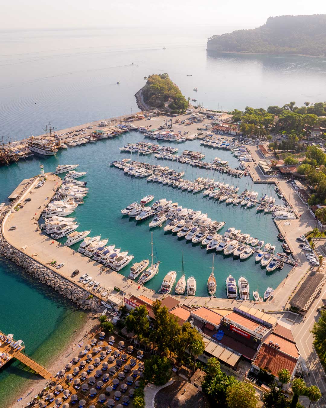 Aerial view of Kemer marina and its breakwater