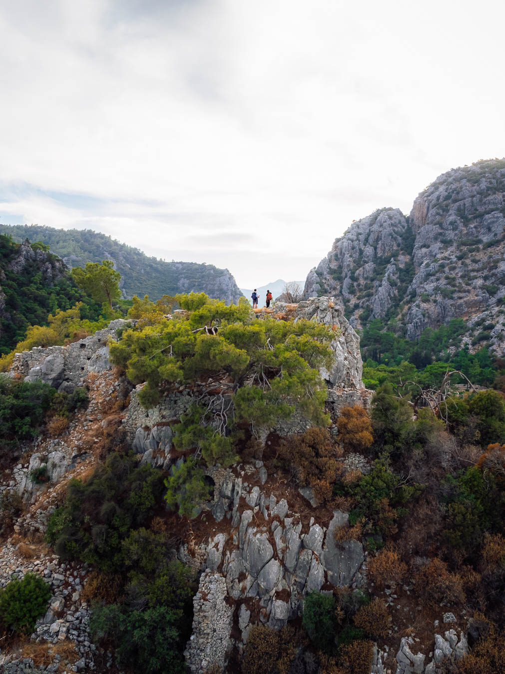 Aerial view of the forested river valley at Olympos